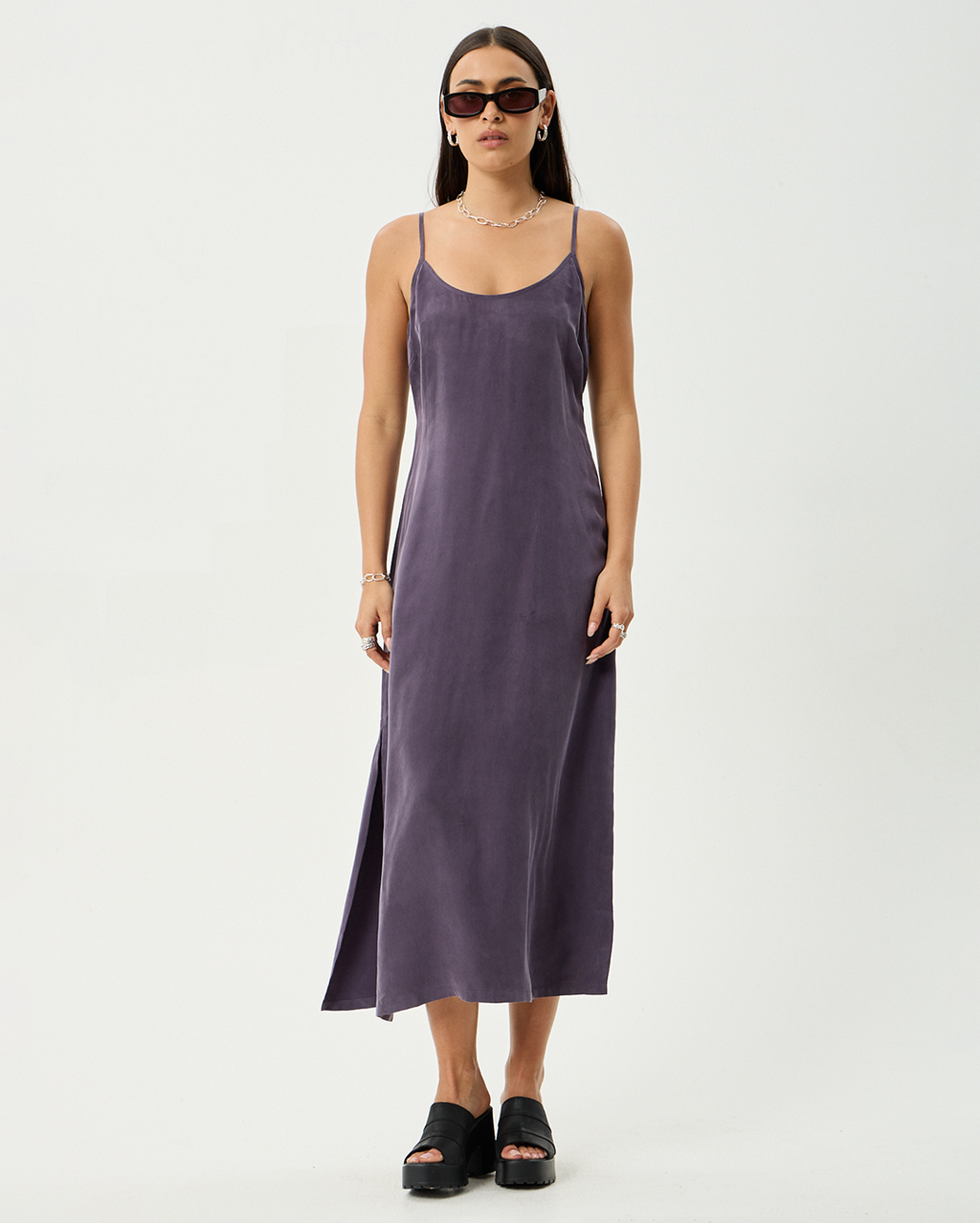 Valley - Cupro Midi Dress - Aubergine - Afends