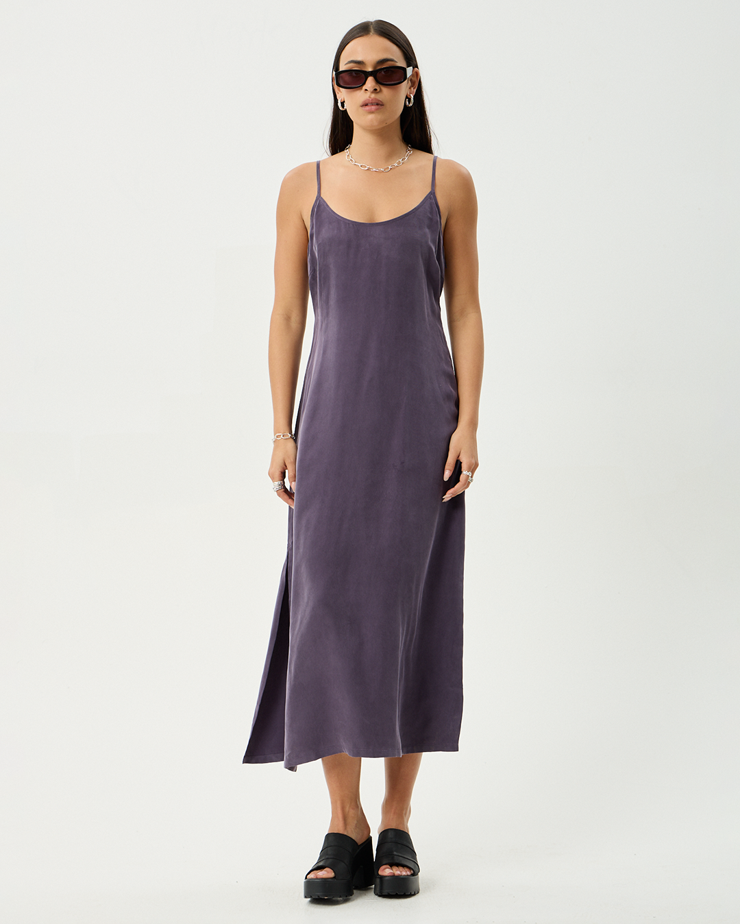 Valley - Cupro Midi Dress - Aubergine - Afends
