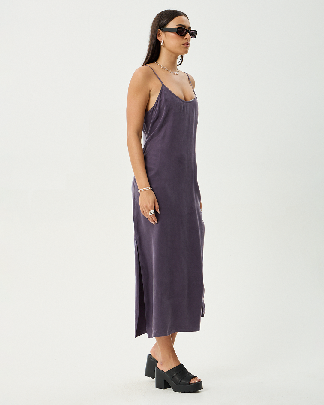 Valley - Cupro Midi Dress - Aubergine - Afends