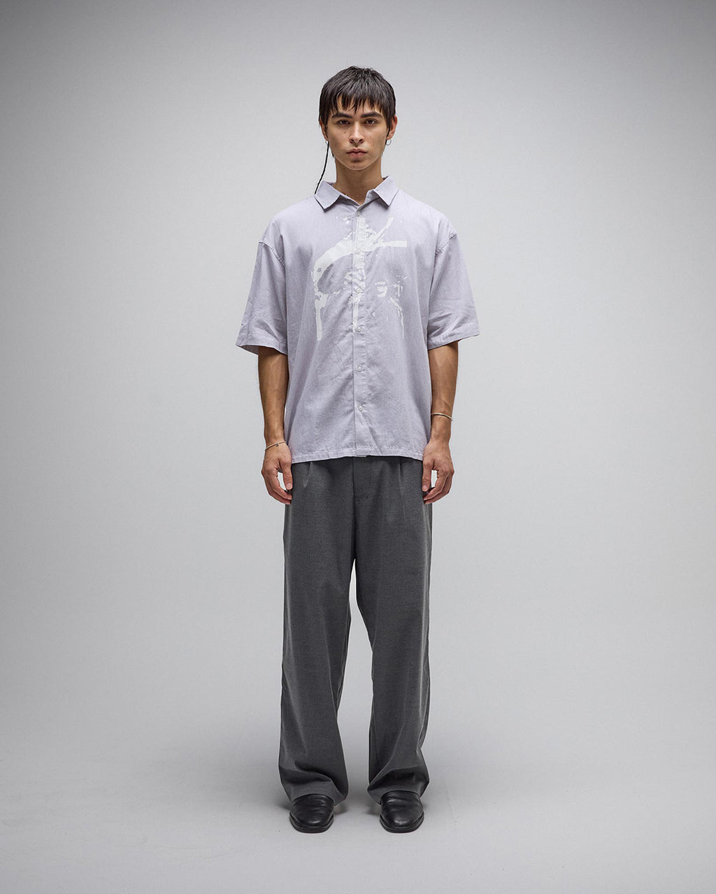 Vivian Boxy Stripe Short Sleeve Shirt - Grey - Former