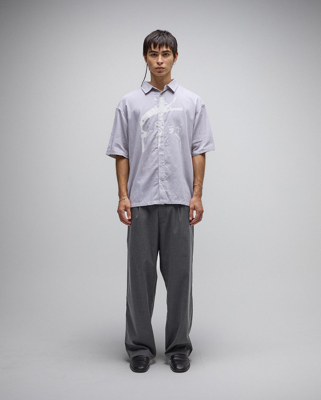 Vivian Boxy Stripe Short Sleeve Shirt - Grey - Former