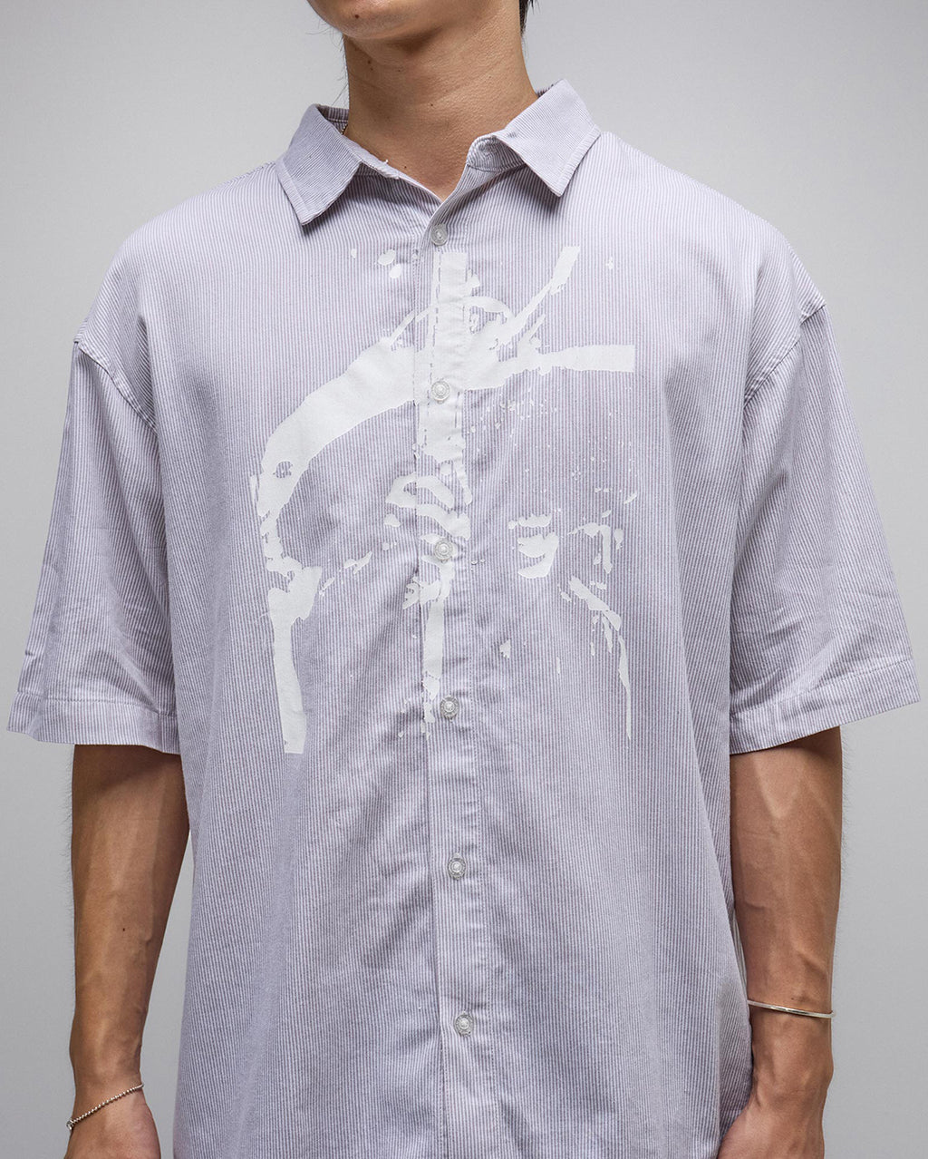 Vivian Boxy Stripe Short Sleeve Shirt - Grey - Former