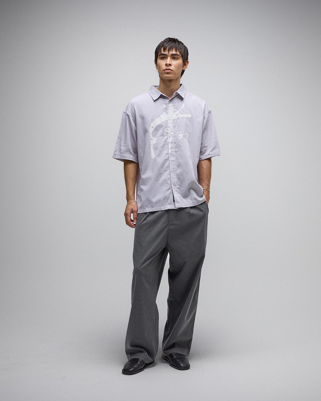 Vivian Boxy Stripe Short Sleeve Shirt - Grey - Former