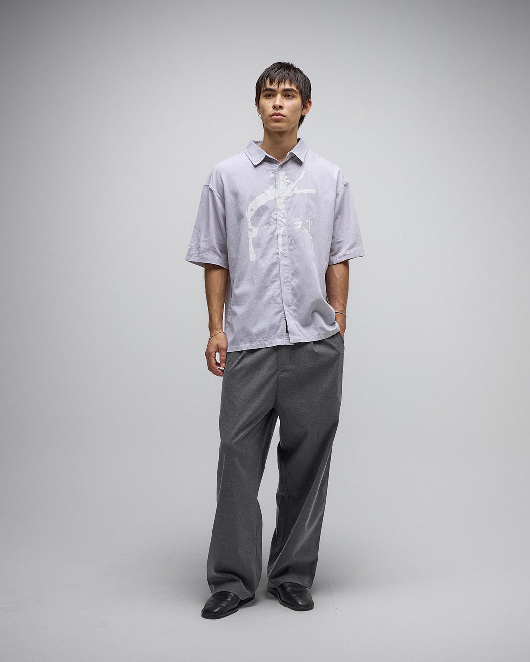 Vivian Boxy Stripe Short Sleeve Shirt - Grey - Former