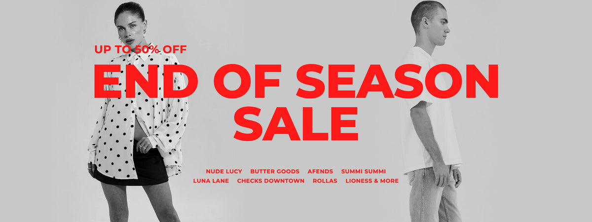 End of Season Sale at Wally: up to 50% off Nude Lucy, Butter Goods, Afends, Summi Summi, Luna Lane, Checks Downtown, Rollas, Lioness and more