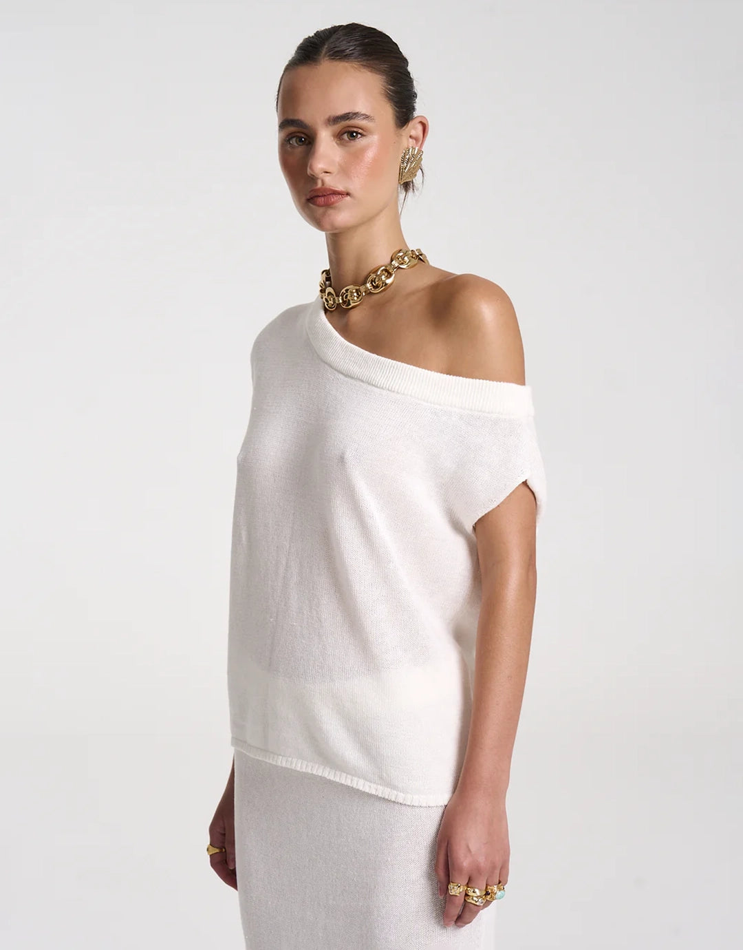Knit Off Shoulder Top - White