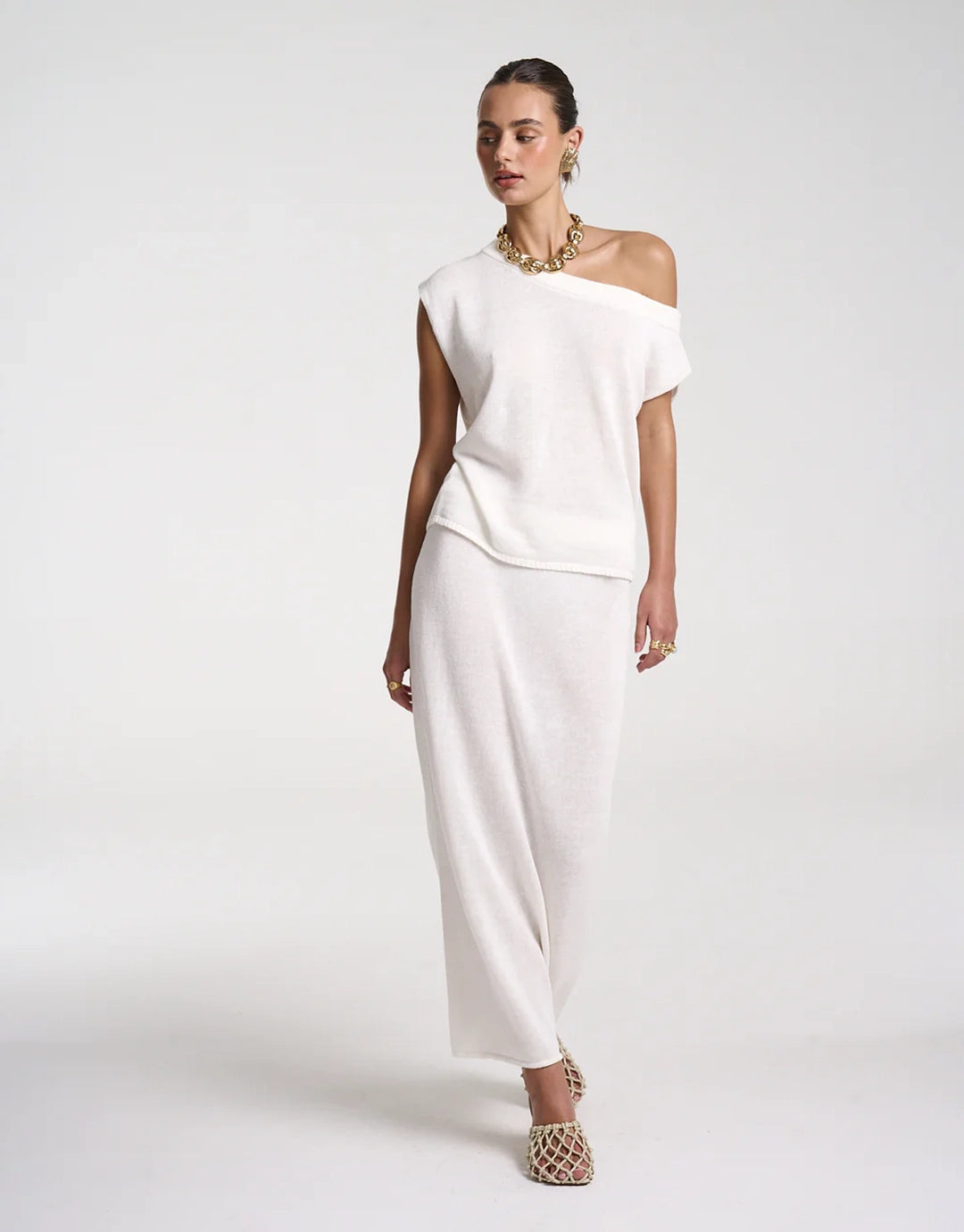 Knit Off Shoulder Top - White