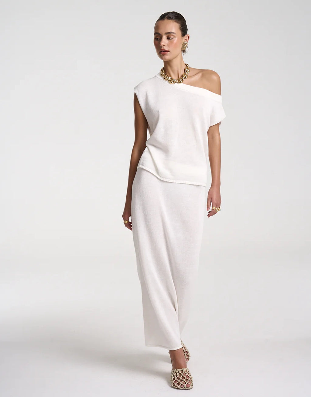 Knit Maxi Skirt - White