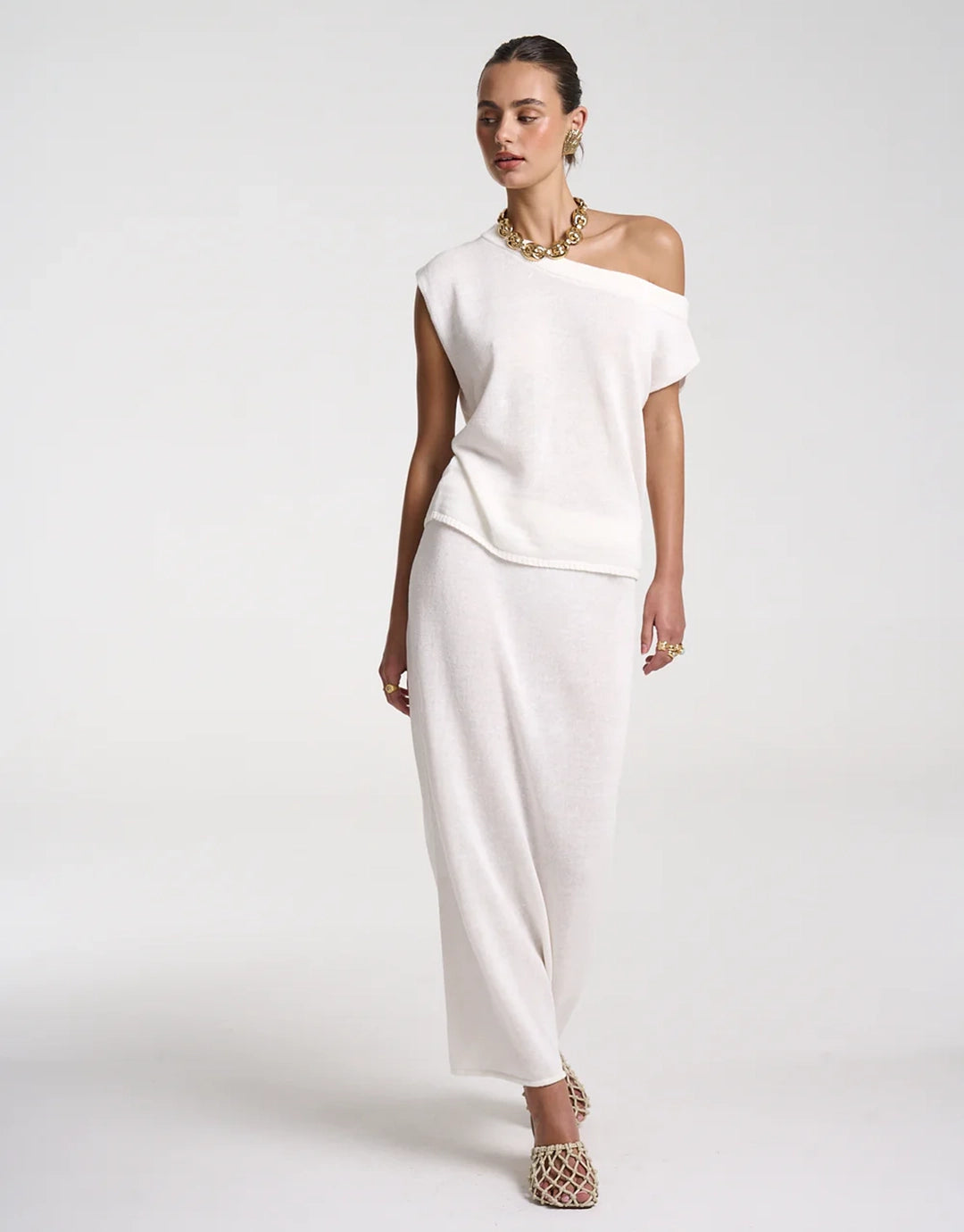 Knit Maxi Skirt - White