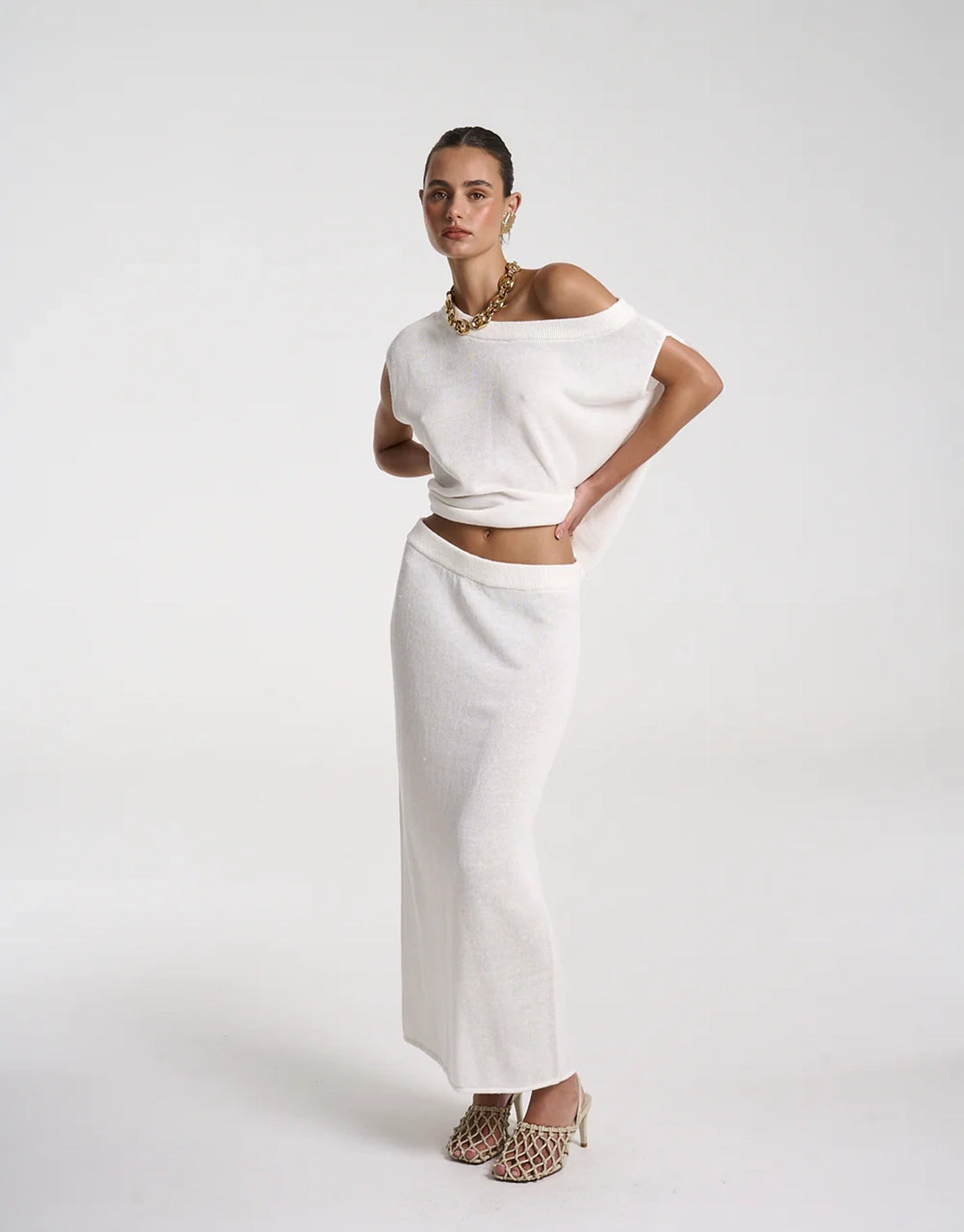 Knit Off Shoulder Top - White