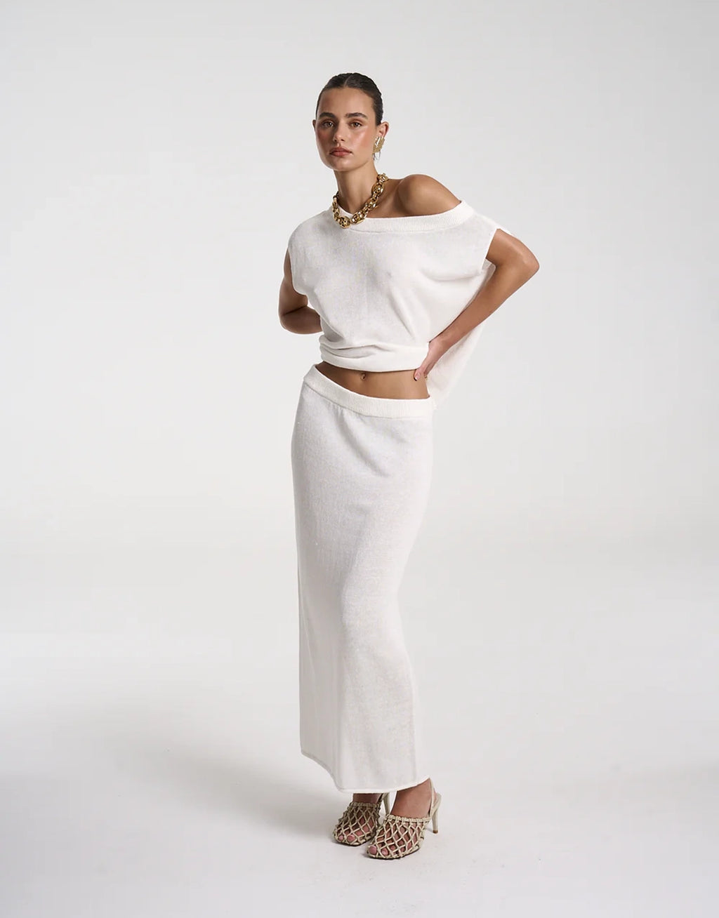 Knit Maxi Skirt - White