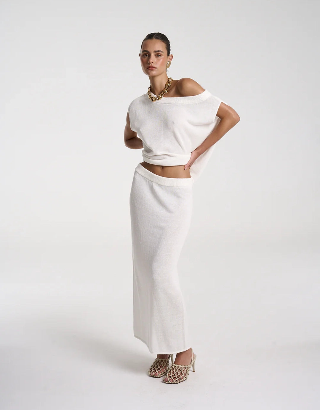 Knit Maxi Skirt - White