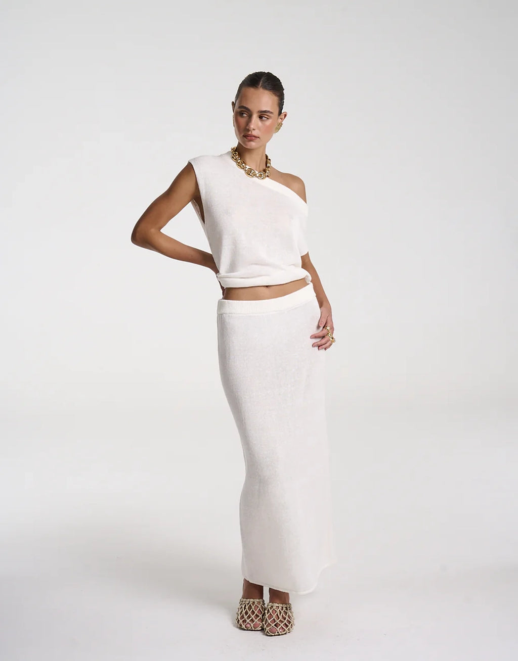 Knit Off Shoulder Top - White