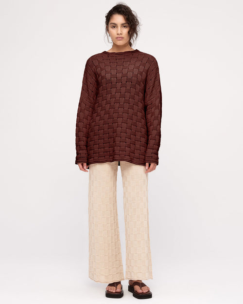 Basketweave Knit Jumper - Deep Brown - Zulu and Zephyr