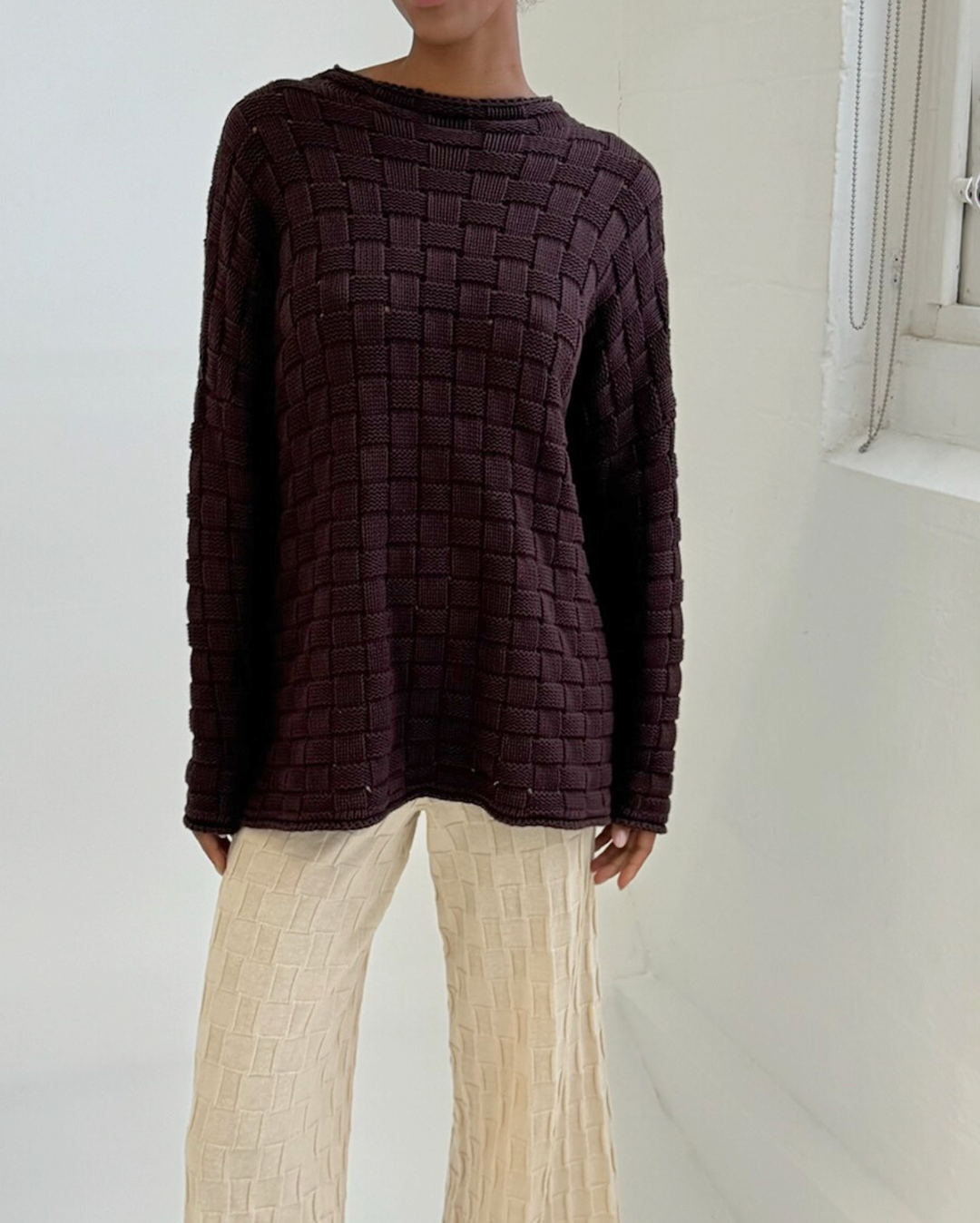 Basketweave Knit Jumper - Deep Brown - Zulu and Zephyr