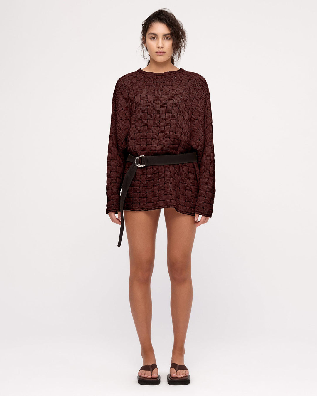 Basketweave Knit Jumper - Deep Brown - Zulu and Zephyr
