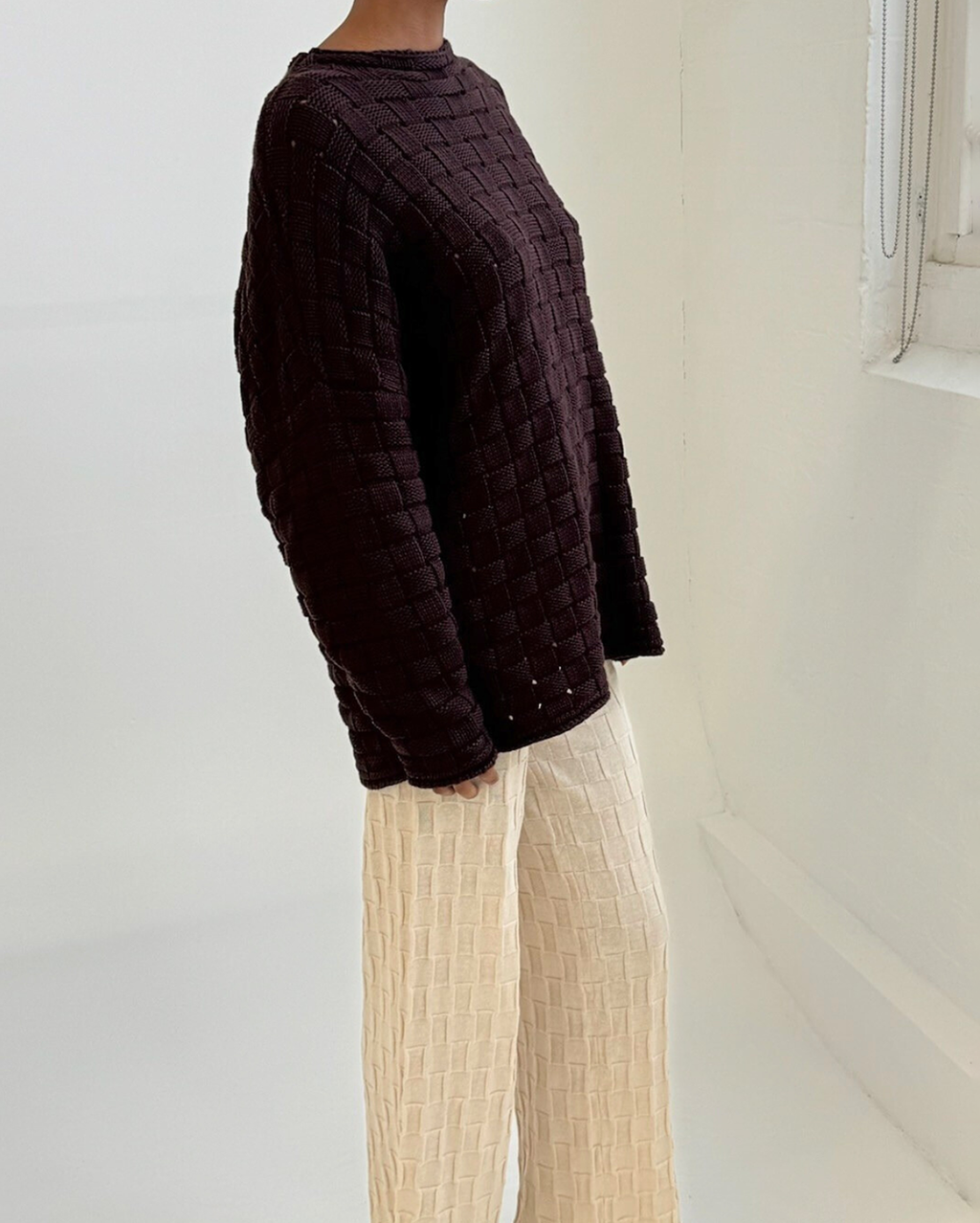 Basketweave Knit Jumper - Deep Brown - Zulu and Zephyr